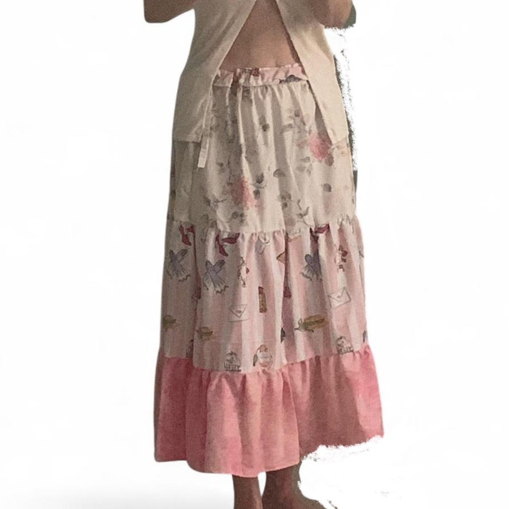 Vintage upcycled pink floral midi maxi skirt